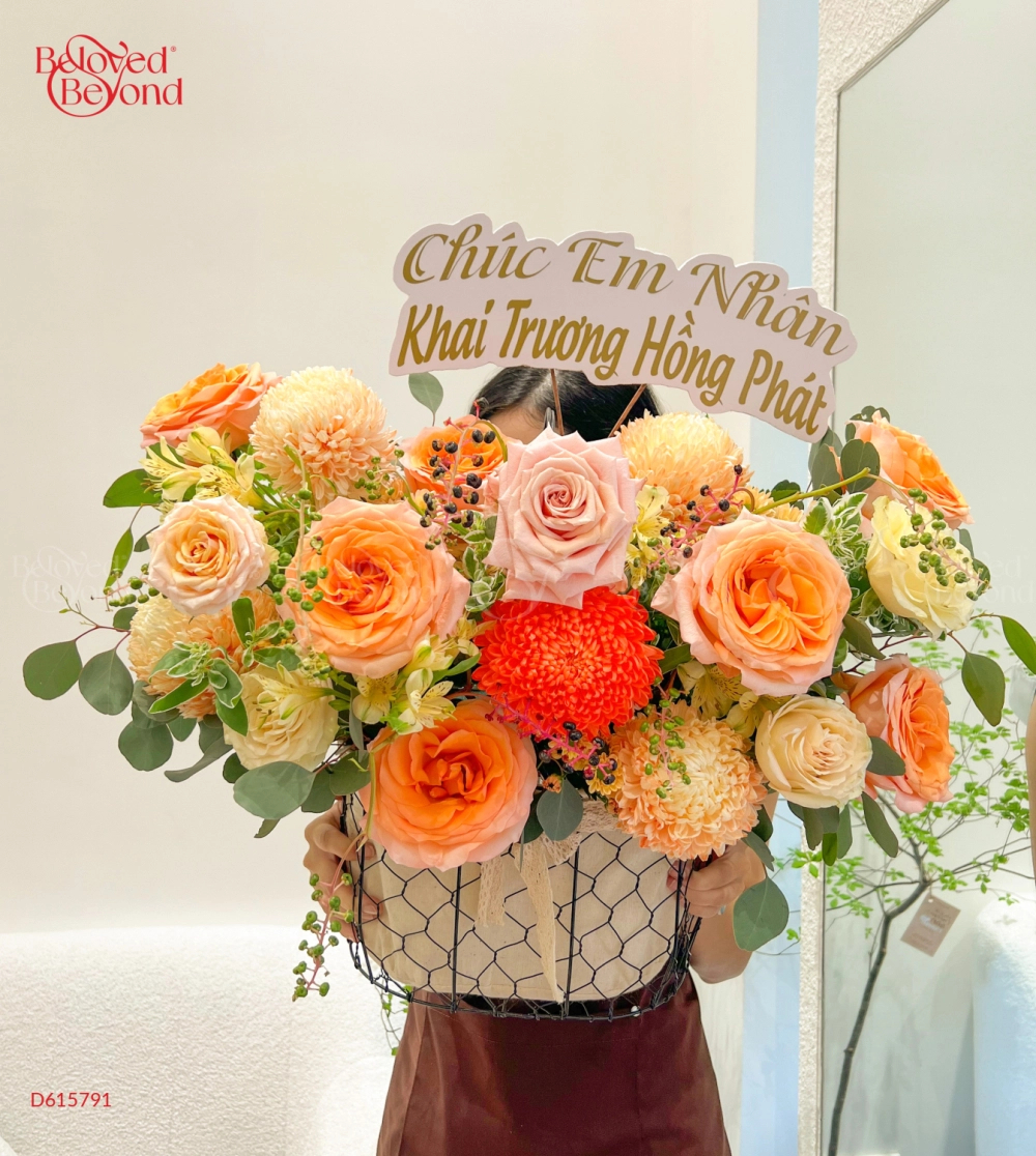 Giỏ Hoa Tone Cam - belovedbeyond.com